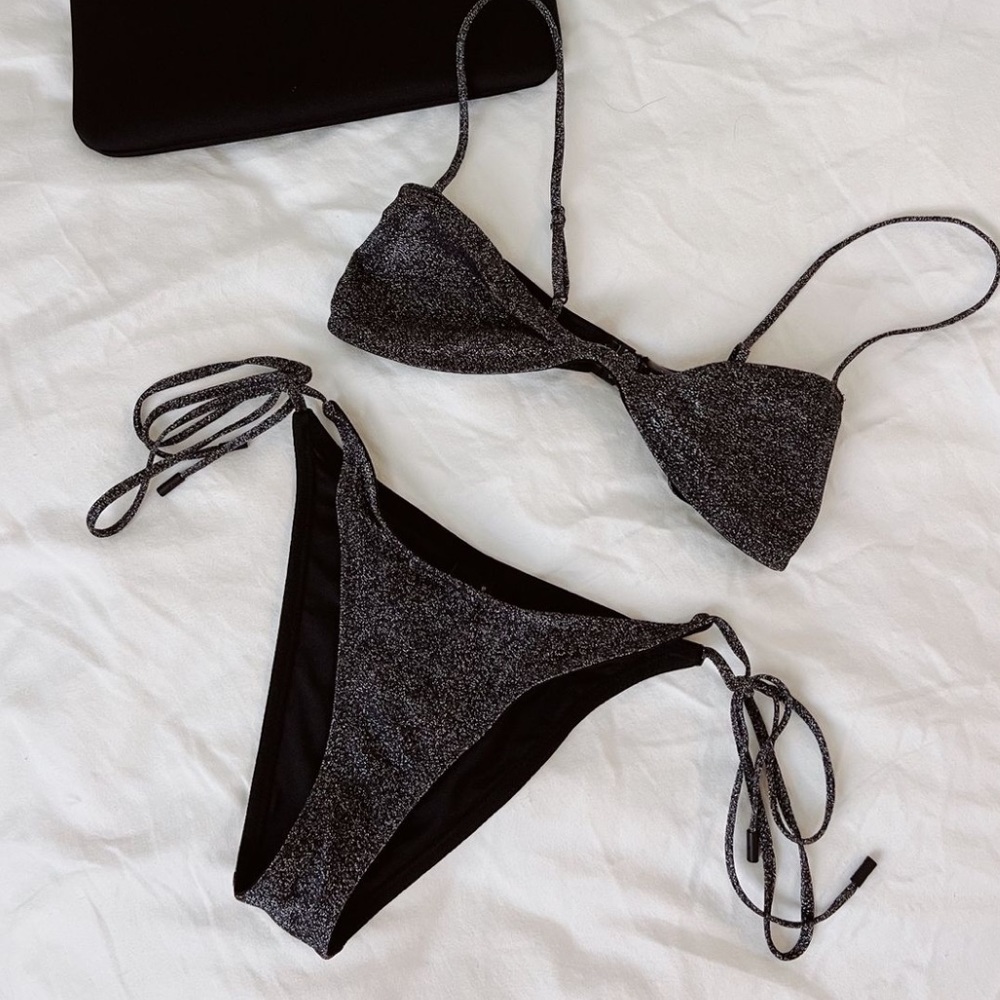 Black sparkle triangl bikini top and bottom size SMALL